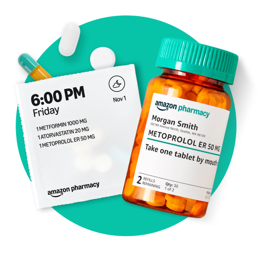 Amazon Pharmacy packet and pill bottle